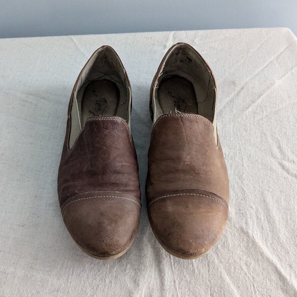 FREE PEOPLE Brown Leather Flat Slip On Shoes sz US 8 EU 38